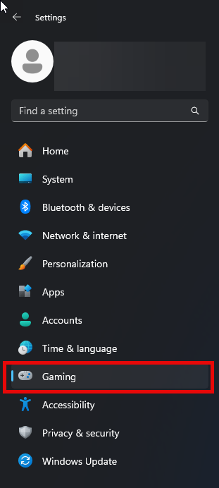 windows11 menu game setting